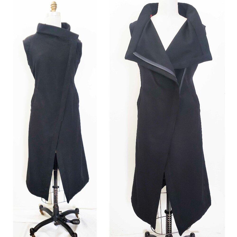 HARPUTS OWN Women's Black Asymmetrical COUTURE SQUARE Wool VEST Sleeveless Coat - Picture 2 of 14